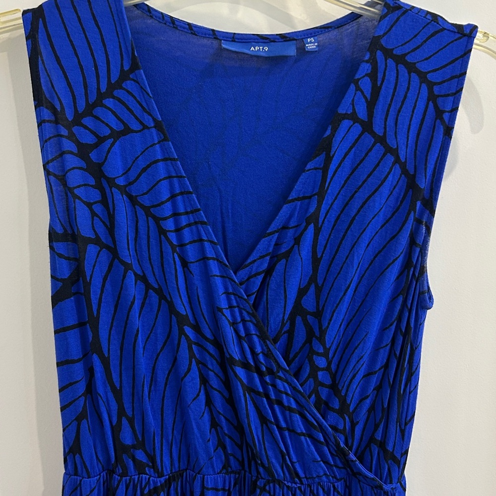 Apt. 9 Cobalt Blue Maxi Dress with Black Palm Leaf Design |Size PSmall - Picture 3 of 12